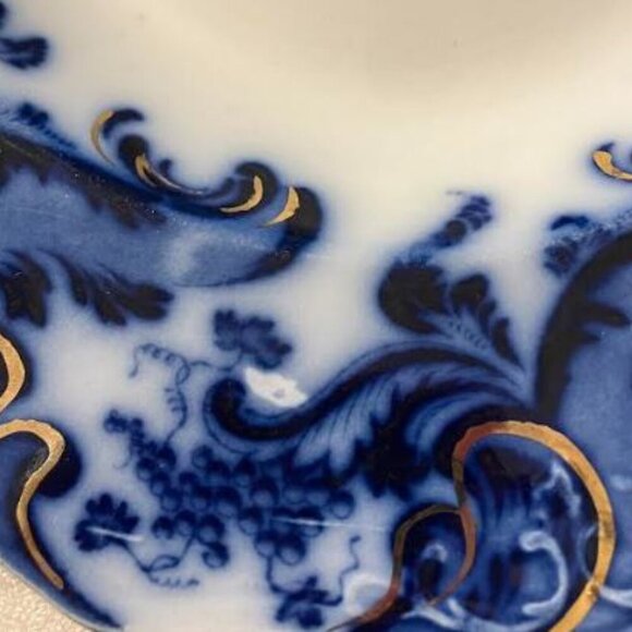 Vintage Grindley Argyle Pattern Flow Blue Bowl with Gold Accents  4 Pieces  VGUC - Picture 13 of 16